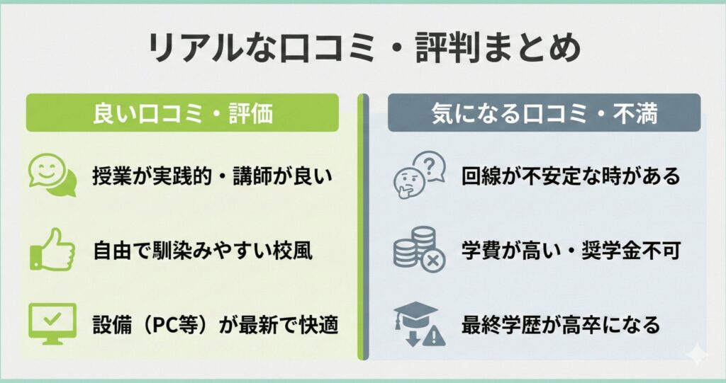 KADOKAWAドワンゴ情報工科学院の良い口コミと気になる口コミの対比