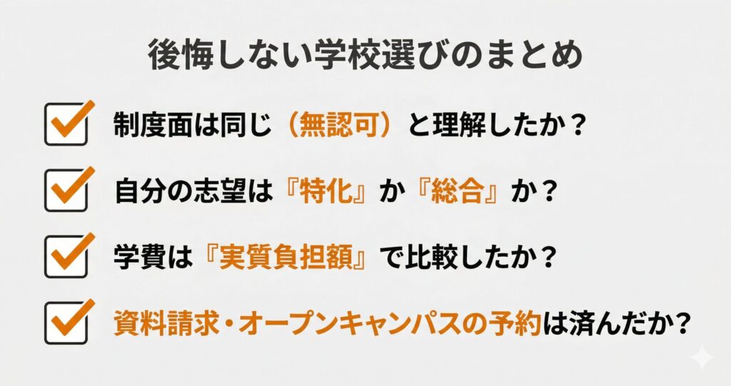 バンタンとヒューマンを比較した後の最終確認チェックリスト