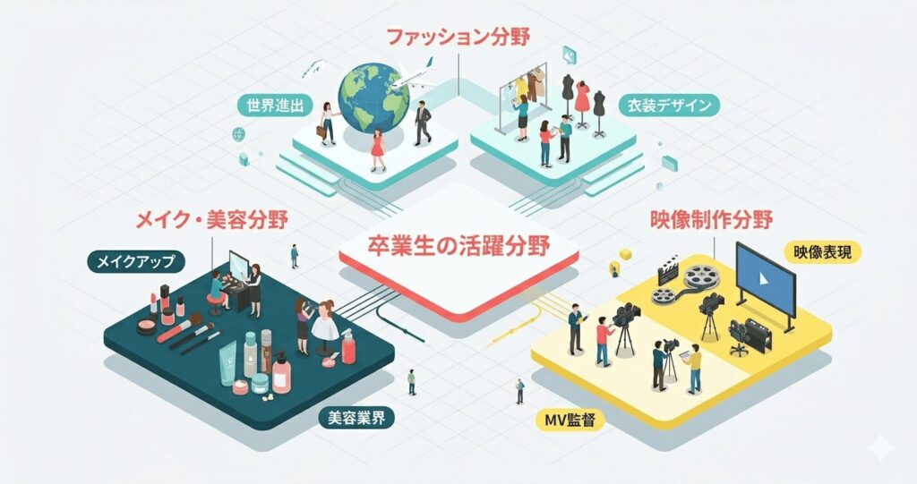 バンタンデザイン研究所の有名人卒業生が活躍する多様な分野の図解