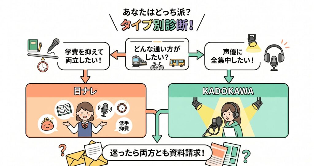 日ナレとKADOKAWAのどちらが向いているかがわかるタイプ別診断チャート